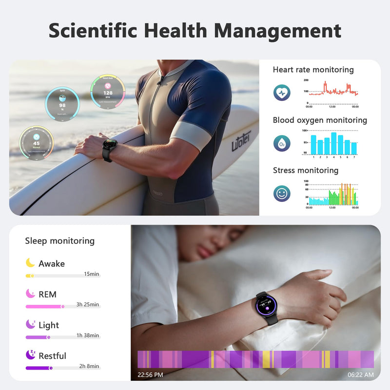 Blackview Smart Watch for Women Men (Make/Answer Calls),1.43''AMOLED Touchscreen Fitness Tracker with 100+ Sports Modes, Heart Rate/SpO2/Sleep Monitor/2 Straps, Smartwatch for iPhone & Android W40-Black