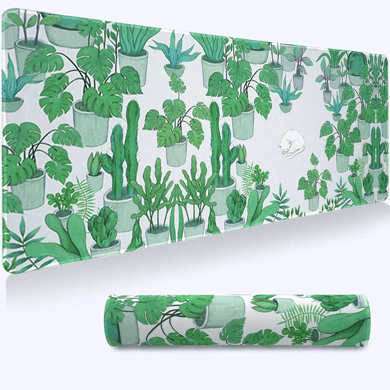 Cute Large Mouse Pad, XL Gaming Mouse Pads, Big Extended Mousepad, Waterproof Desk Mat with Stitched Edge, Laptop Computer Keyboard Mat Desk Pad for Home Office, 27.6x11.8X0.12IN (Green Cactus) Green Cactus