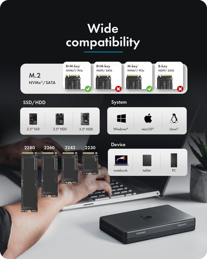 M.2 NVMe to SATA 2.5”/3.5” SSD/HDD Docking Station, ICY BOX USB-C 10Gbps Bidirectional Clone Station for M.2 NVMe SSD to SATA 2.5”/3.5” SSD&HDD, SATA to NVMe SSD Cloner&Reader, Offline Cloning 2 Bay NVMe+SATA Cloner