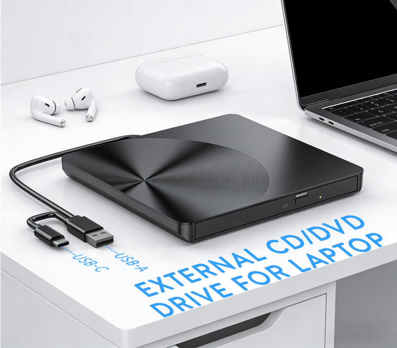 [AUSTRALIA] - Portable External CD/DVD Drive, USB 3.0 & USB C CD Burner +/-RW RW Burner CD ROM Reader Writer Disk Duplicator Optical Drive for Laptop Desktop PC Windows 11/10/8/7 Apple Mac Pro MacBook Mac Linux 