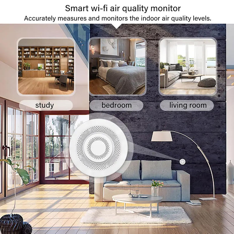 Smart Air Quality Monitor:Tuya WiFi Indoor Air Quality Meter Detects CH2O, CO2, VOC Concentration, Temperature and Humidity, Thermometer Humidity Monitor