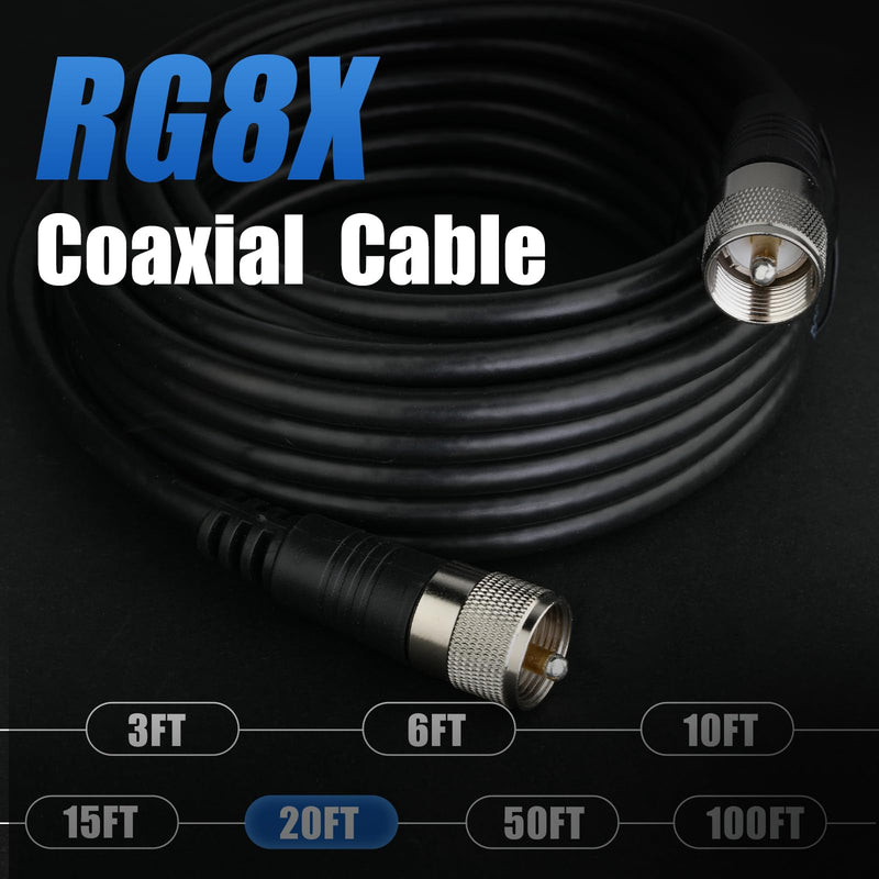 [AUSTRALIA] - CB Coax Cable, 20ft RG8x Coaxial Cable UHF Male to Male Low Loss, 50 Ohm for HAM Radio Antenna 20 ft 