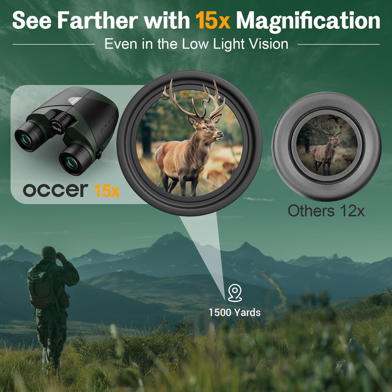 15x30 Compact Binoculars for Adults and Kids - Occer Large View High Powered Binoculars for Bird Watching - Lightweight Easy Focus Binoculars with Low Light Vision for Outdoor Hunting Travel 15x30