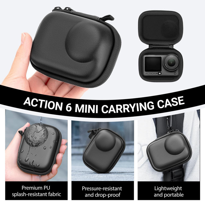 Mini Carrying Case for DJI OSMO Action 6 Accessories, Action6 PU Hard Portable Storage Bag with Lens Screen Protectors & Rubber Lens Cap Cover for DJI Action Camera