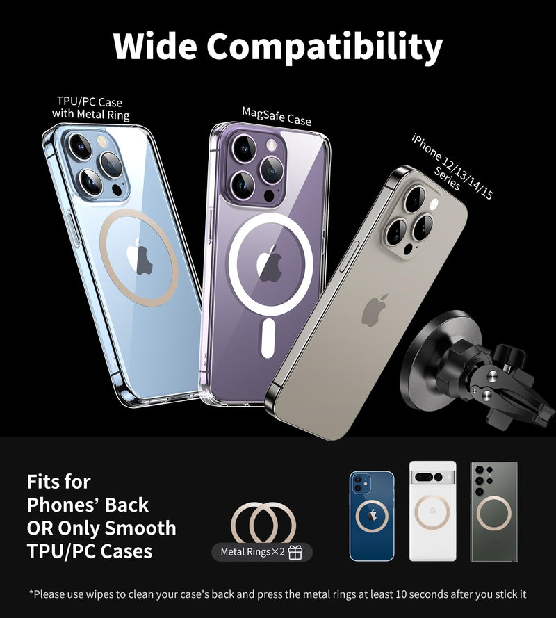 for MagSafe Car Mount, Magnetic Phone Holder for Car Vent, [2024 Upgraded Magnet] 360° Rotation Car Phone Holder Mount, Car Accessories Fits for iPhone 15 14 13 12 Series & Magsafe Case Clip Black Short Clip