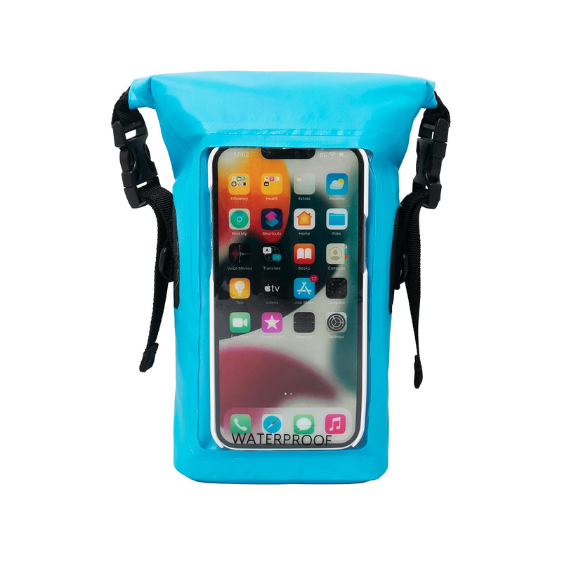 geckobrands Waterproof Phone Tote with 2L Dry Bag and Adjustable Strap – Protect Your Phone and Valuables While on The Go Neon Blue