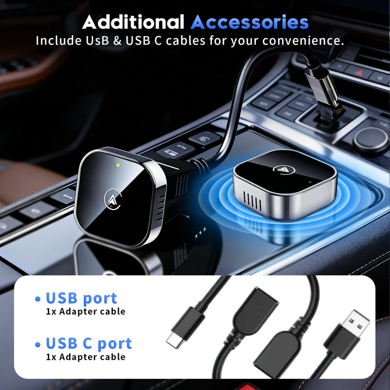 2-in-1 Wireless CarPlay and Android Auto Adapter, 2026 Upgraded Wired to Wireles s Converter, Wireless CarPlay Adapter for Apple iPhone & Android,Plug-and-Play, Stylish and Compact Design