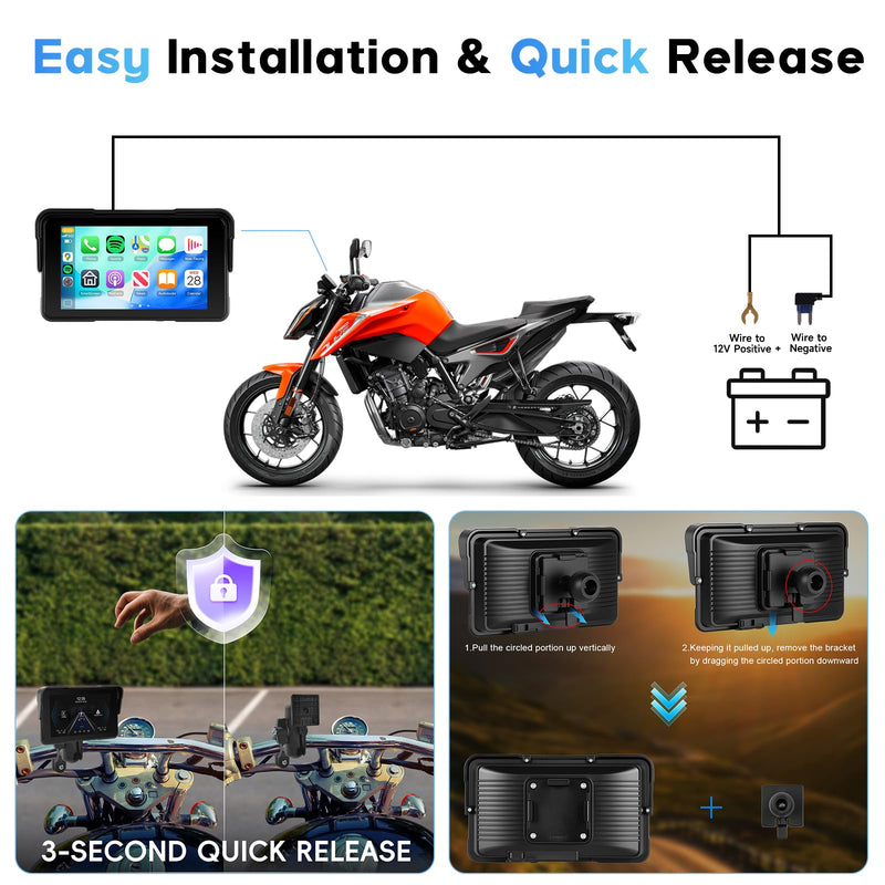 5-Inch Motorcycle CarPlay Screen Wireless Android Auto for Moto with GPS Navigation for Motorbike Bluetooth Voice Control Portable Moto Car Play Screen 5-Inch