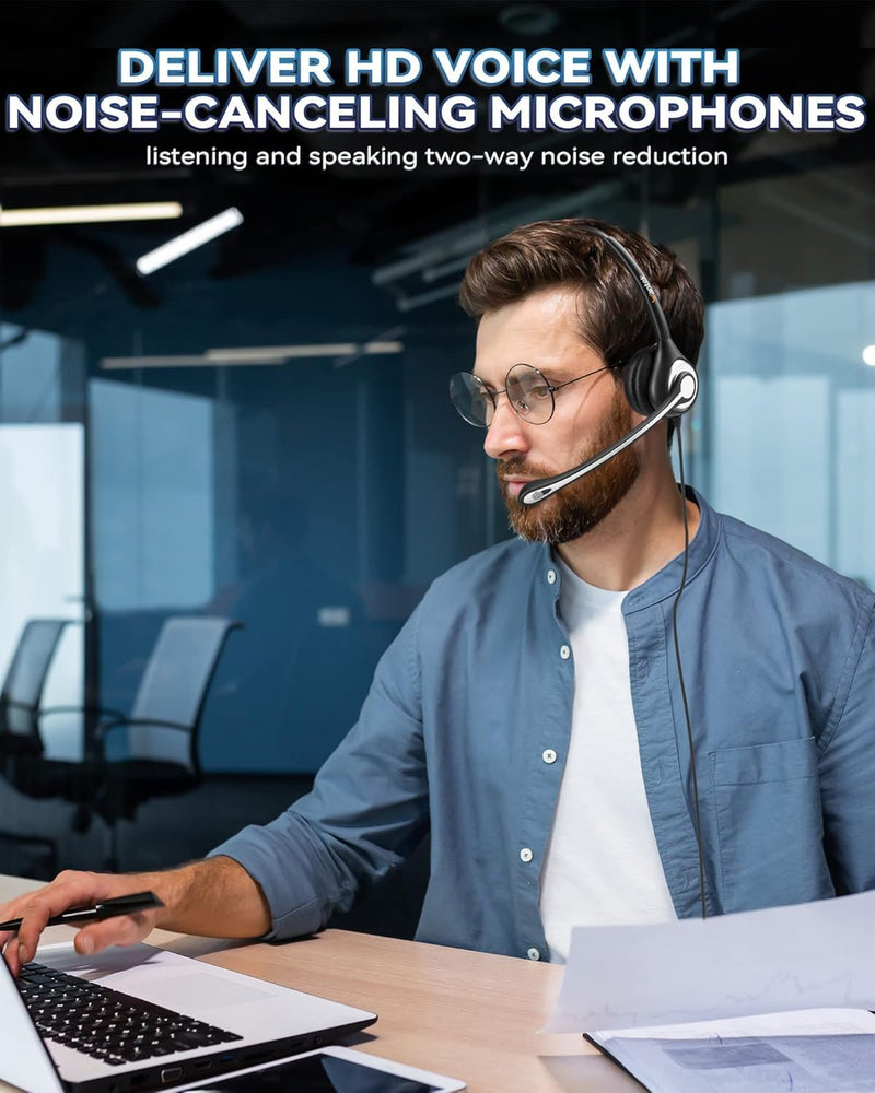 Wantek RJ9 Telephone Headset with Microphone Noise Cancelling, Office Phone Headset Compatible with Plantronics S12 Polycom VVX310 VVX410 VVX411 Avaya 1416 ShoreTel 230 Allworx NEC Landline Phones