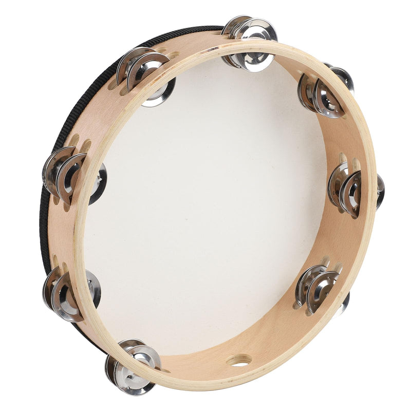 10 Inch Goatskin Tambourine With 8 Pairs of Metal Jingles Hand Held Drum Tambourines for Kids Adults Church Dance Games KTV Party 10 inch