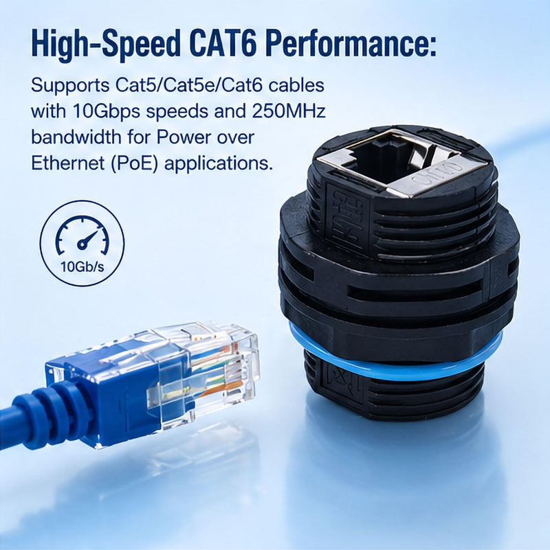 IP68 Waterproof CAT6 RJ45 Panel Mount Coupler (10PACK) | Shielded Industrial Ethernet Feed Thru Connector, Female to Female