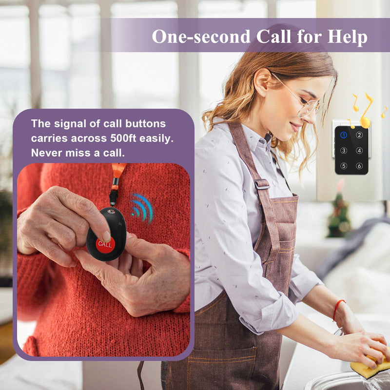 CallToU Wireless Caregiver Pager Call Button Light LED Number Display Call Bell 500+ft Nurse Call System Room Monitors for Elderly Patient Clinic Medical Institution Nursing Home 6 call button + 1 receiver