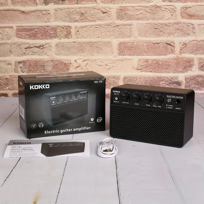 Mini Guitar Amp 10W Portable, Rechargeable with Bluetooth, Clean & Drive Channels, Headphone Output, Suitable for Electric Guitar, Bass, Black