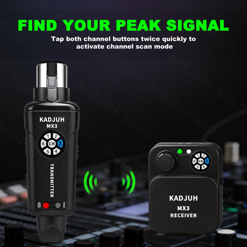 MX3 Wireless in Ear Monitor System 2.4ghz Stereo IEM System Transmitter and bodypack Receiver for Studio, Band Rehearsal, Live Performance, Channel Scan Mode Black