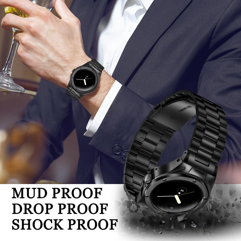 MioHHR Compatible with Google Pixel Watch 1 2 3(41mm) Bands with Case Men | Rugged Stainless Steel Protective Bumper Cover with Bands for Google Pixel 2/1, Pixel 3 41mm, Black (NOT Fits Pixel 4) 41mm Google Pixel Watch 1/2/3
