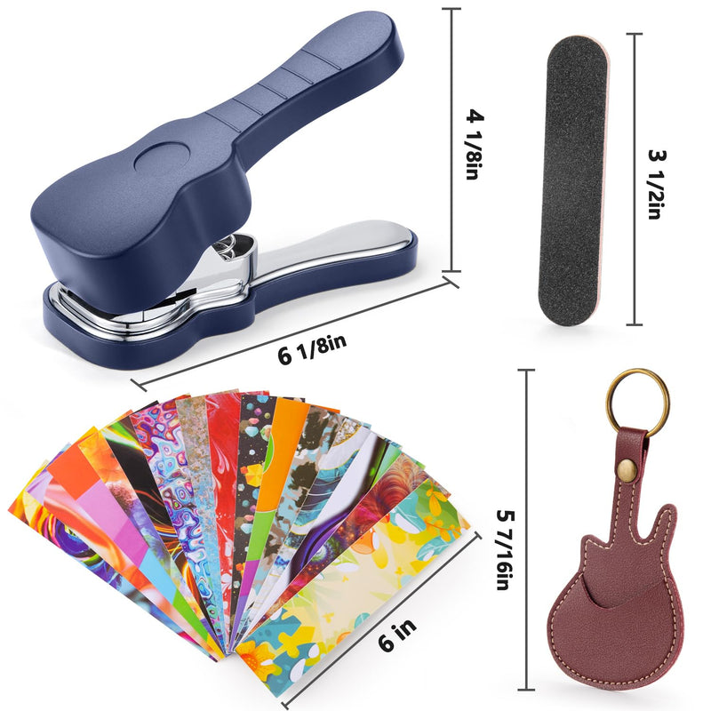 ArtAt Guitar Pick Punch Kit – Bass Guitar Picks Puncher With 15 Variety Pick Strips Medium Guitar Pick Maker Punch Kit Unique Guitar Lovers Gifts blue