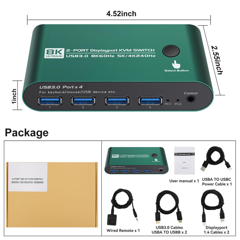 Displayport Kvm Switch 1 Monitors 2 Computers 1440P 240hz kvm Switch 1 Monitors 2 Computers displayport 240hz displayport kvm 1440p 120hz 144hz 165hz 175hz 240hz