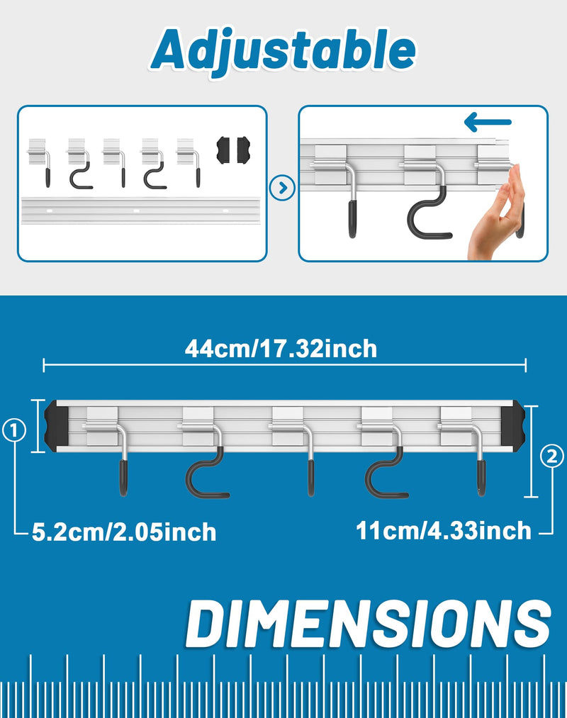 QcoQce Broom Holder Wall Mounted Garden Tool Rack Organizer, Modern Style,Movable Aluminum Alloy Wall Mounted Hook 1 Pack,Storage Gift for Bathroom,Closet,Laundry Room,Garage,Tool Room(Black)