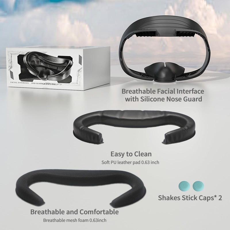 Thickening Face Cover Pad Facial Interface for Meta/Oculus Quest 3 Accessories,with Sweat-Proof PU Leather Face Cushion Pad and Cotton Mesh Foam Face Pad Replacement (Not for Official Charger Dock) Cotton Mesh+PU Leather