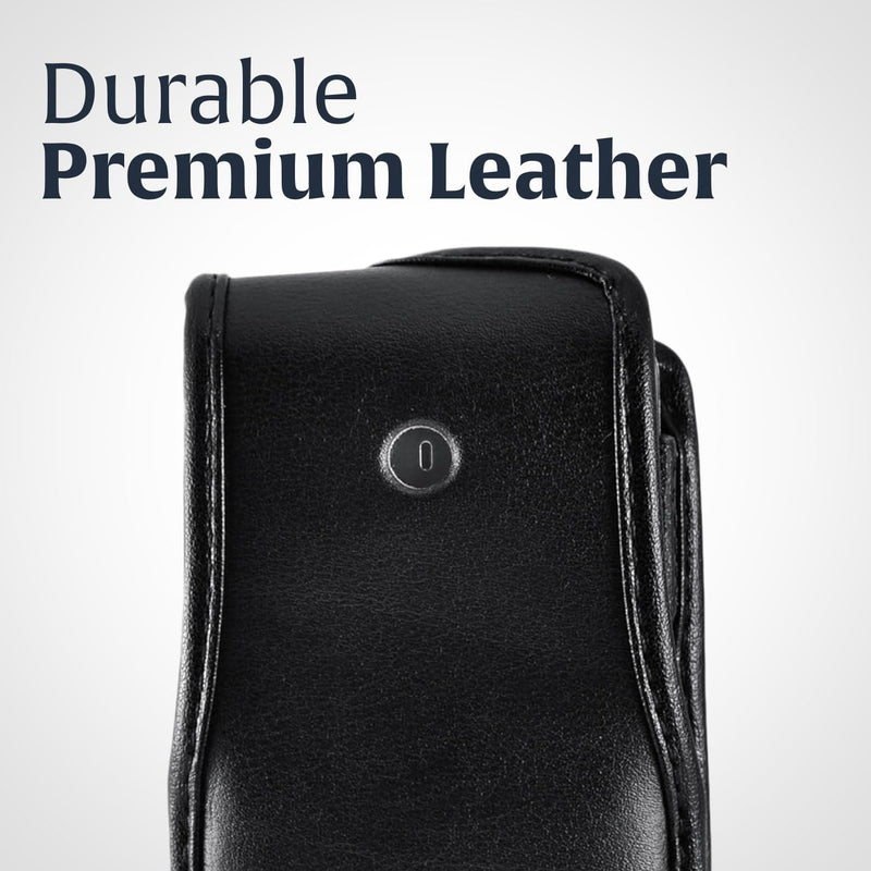 Turtleback Fitted Flip Phone Premium Case Designed for LG Exalt LTE VN220 4G – Heavy-Duty Black Leather Phone Holster with Ratcheting, Removable Plastic Belt Clip Black Fitted Leather / Plastic Clip