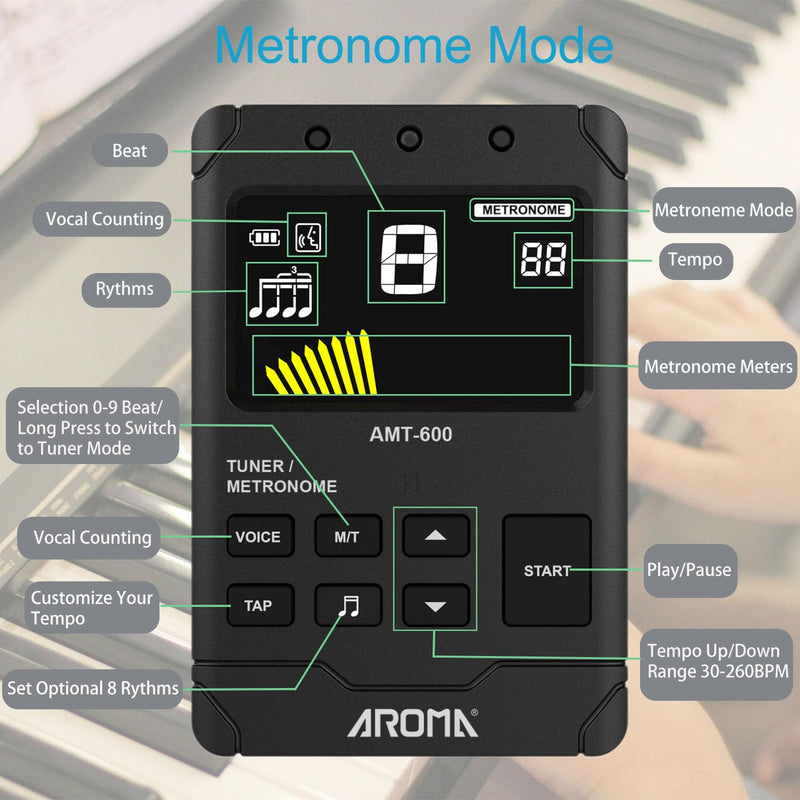 Digital Metronome Tuner Tone Generator, 3 in 1 Rechargeable Voice Counting Tap Musical Instruments Tool w/Clip-on Microphone 3in1 Chargeable