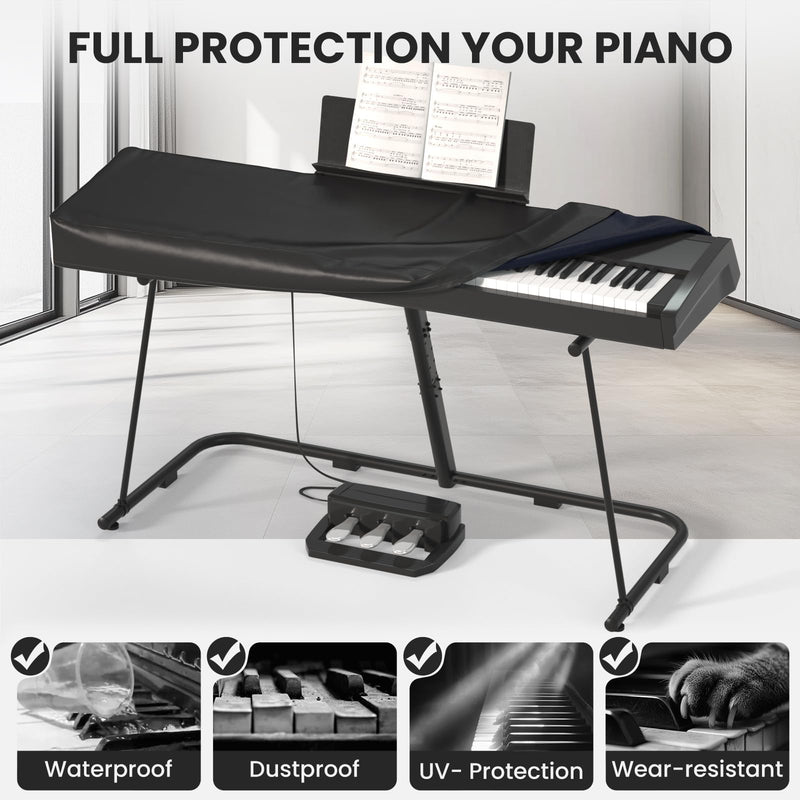 61/88 Keys Electric Piano Keyboard Dust Cover - Waterproof, Dustproof, Scratch-Resistant, Adjustable Fit, Machine Washable - 51.2"(L) x 14"(W) x 5"/4"(H) 88keys-black