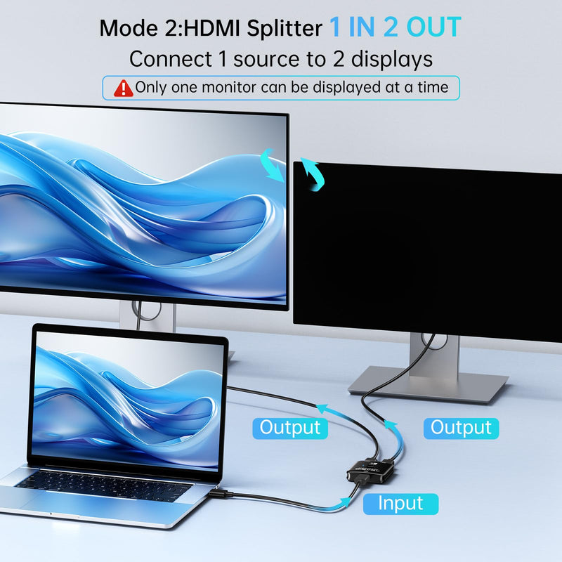 ACASIS HDMI Switch Splitter 4K@60hz, Bidirectional HDMI 2.0 Switcher 2 in 1 Out, HDMI Splitter 1 in 2 Out, Support 4K 3D HDR for Xbox PS5/4/3 Blu-Ray Player Fire Stick Roku HDTV