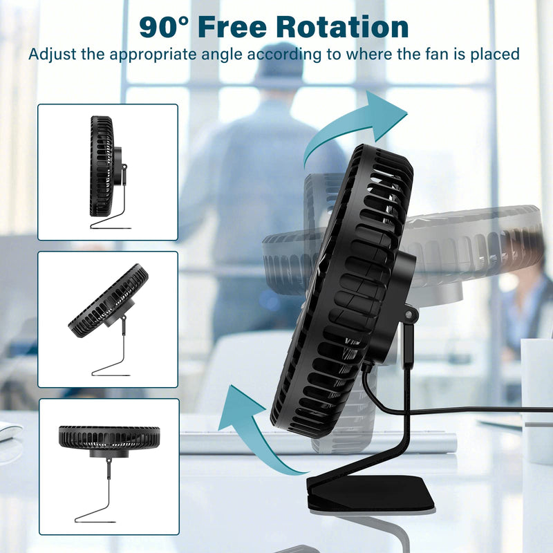 Svinkal USB Desk Fan, 6 Inch Ultra-quiet Desktop Table Fan, 90° Adjustment , USB Powered, 4 Speeds Powerful Desktop Table Fan, Portable Mini Desktop Table Fan for Home Bedroom Office RV Outdoor Travel (Black) TF61 FAN 6"