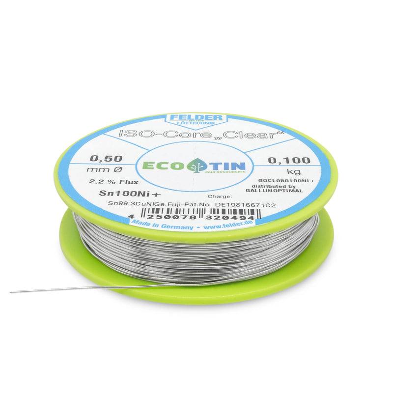 Felder Solder ISO Core Soldering Wire Clear Sn100Ni+ Sn99.3CuNiGe (0.5 mm to 100 g)