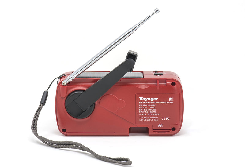 Kaito V1 Voyager Solar/Dynamo AM/FM/SW Emergency Radio with Cell Phone Charger and 3-LED Flashlight, Red