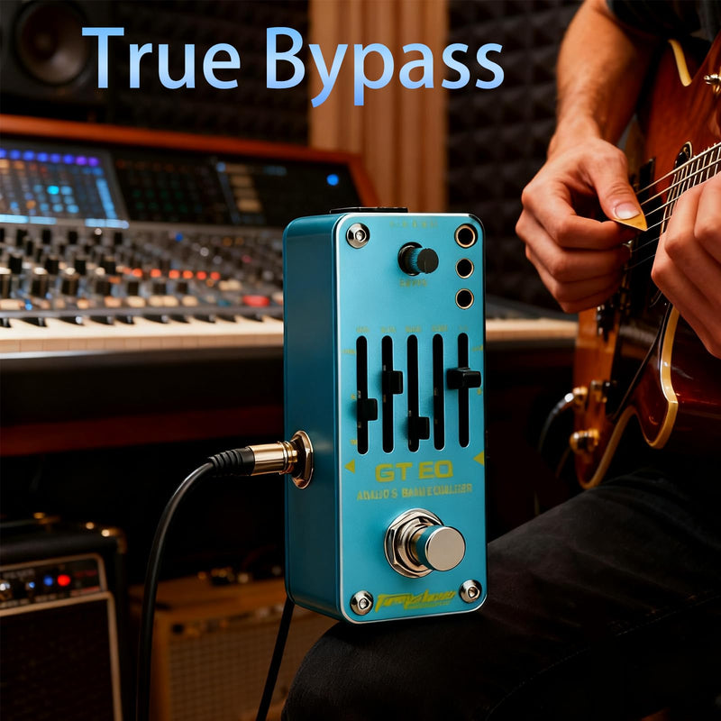 5 Band EQ Mini Guitar Pedal, Analog EQ Pedal, 5 Band GT Electric Guitar Equalizer (100Hz 250Hz 630Hz 1.6kHz 4kHz) Provides ±18dB for Each Band EQ Seeker for Guitar True Bypass Blue
