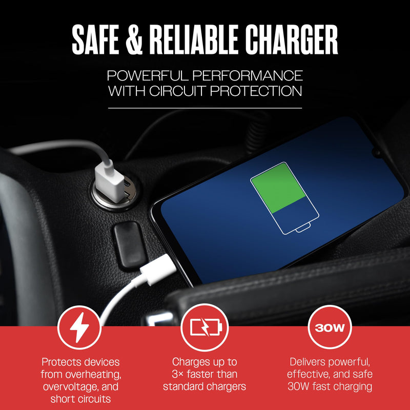 30W Dual-Port Cigarette Lighter USB Charger for iPhone & Samsung, USB-C & A | Super Fast Car Charging, Overheat Protection for iPhone 17 & Older, Galaxy S25 & Older, Android, iPad, Airpods, Swivel Design