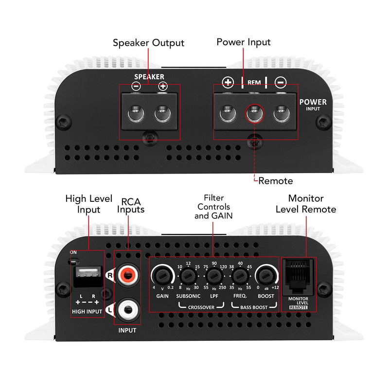 Taramps Bass 400 2 Ohms Monoblock Amplifier 400 Watts Rms 1 Channel 14.4VDC Out Power Full Range, Great for Sub/Bass - Rca/High Level Input, Car Audio