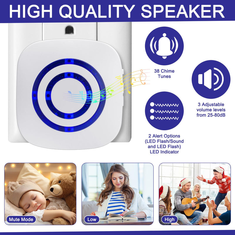 [AUSTRALIA] - Motion Sensor Alarm Wireless Driveway Alarm Indoor Home Motion Detector Long Range Security Alert Monitor System with 6 Sensor and 3 Receiver, 38 Chime Tunes and LED Indicators 