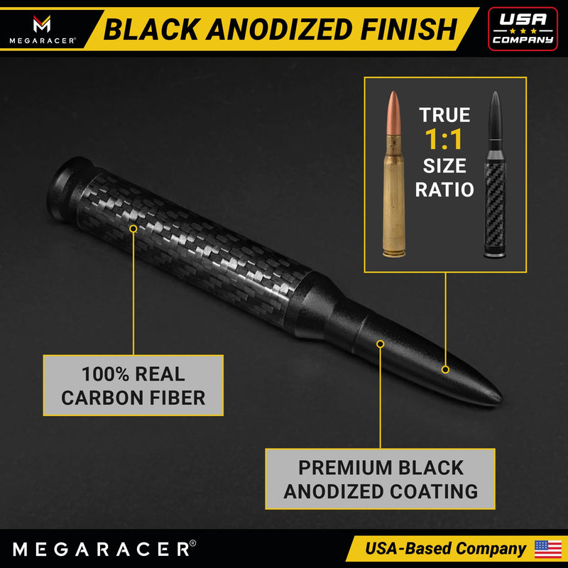[AUSTRALIA] - Anodized Carbon Fiber 50 Cal Bullet Antenna for Truck - Fits Ford F150 F250 Bronco RAM 1500 Chevy Silverado GMC Sierra Tundra Tacoma - UV & Chip Resistant, Car Wash Safe, Short Replacement, Black 