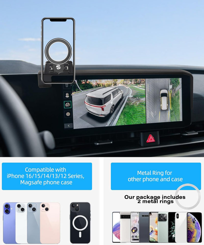 Car Phone Holder for 2025 2026 Kia Carnival/Carnival EV Accessories | 12.3-in Screen Clip-On 360° Rotatable MagSafe Magnetic Cell Phone Mount, 3D Fit Navigation Cradle, Will Not Block Air Vents fit for 2025 2026 Kia Carnival(12.3 Inch Screen)