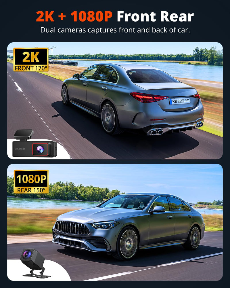 [AUSTRALIA] - 2K Dash Cam Front and Rear with 64GB SD Card, Wireless WiFi Dash Camera for Cars, 1.5'' Screen Mini Dashcam Front and Back, Support G-Sensor/Time Lapse 2 Kinds Parking Monitor 