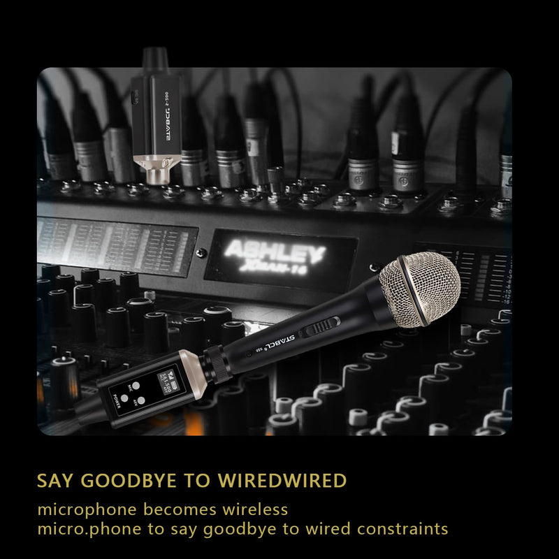 UHF Wireless XLR Transmitter and Receiver with Carry Case, Professional Wireless Microphone XLR Adapter for Dynamic & Condenser Mics and Audio Mixer Pa System, Rechargeable, 200ft Range.