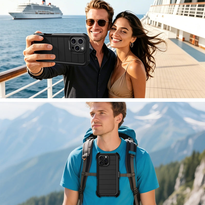 for iPhone 16 Pro Max Case with Belt Clip Holster Screen Protectors | Heavy Duty Military Grade Shockproof Protection Anti-Drop Rugged Kickstand Black