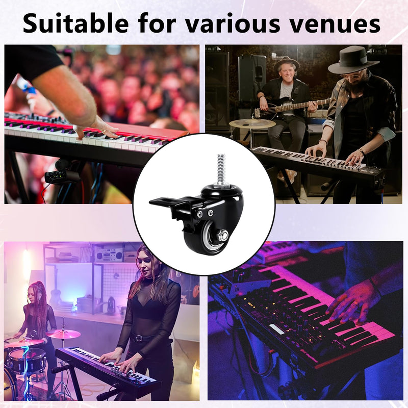 4 Pcs Keyboard Stand Wheels, Keyboard Stand Caster Wheels, 4 Replacement Locking Heavy Duty Wheels with Brake, Keyboard Stand Parts and Accessories