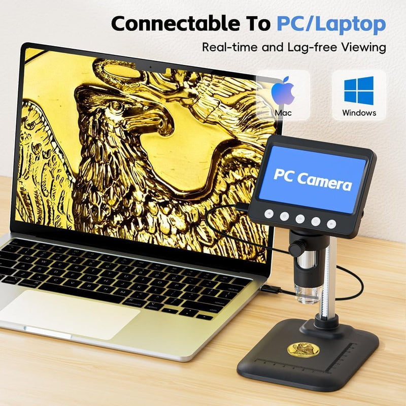 [AUSTRALIA] - 4.3" Digital Microscope for Adults, SKYEAR Coin Microscope 1000X Magnification with 8 Ajustable LED Fill Lights, USB Microscope for Windows/MacOS, Coin Collection Supplies-Black Black 