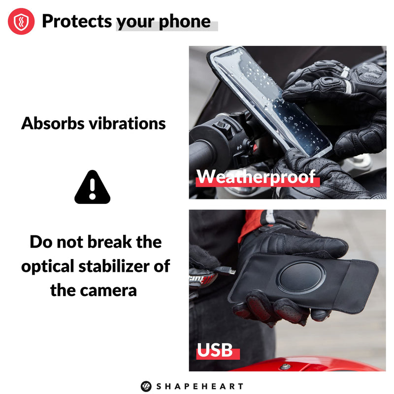 Magnetic motorbike phone holder | Anti vibration motorcycle phone holder | Waterproof Motorcycle Handlebar phone mount | 360° orientation 2XL phone up to 6.77" (17.2 cm)