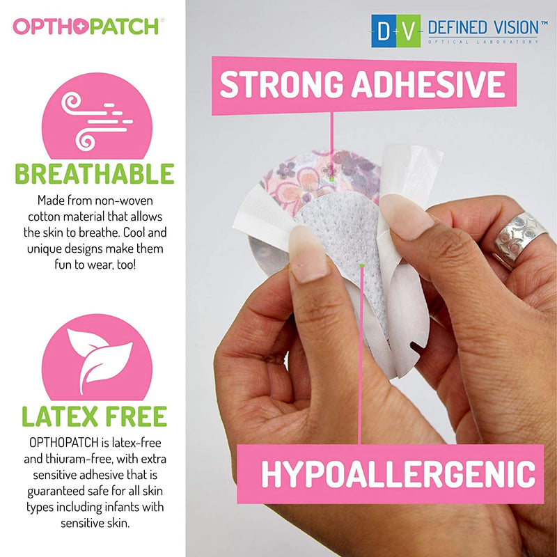 Opthopatch Kids Eye Patches - Fun Girls Design [Series II] - 90 + 10 Bonus Latex Free Hypoallergenic Cotton Adhesive Bandages for Amblyopia and Cross Eye - 3 Reward Chart Posters by Defined Vision