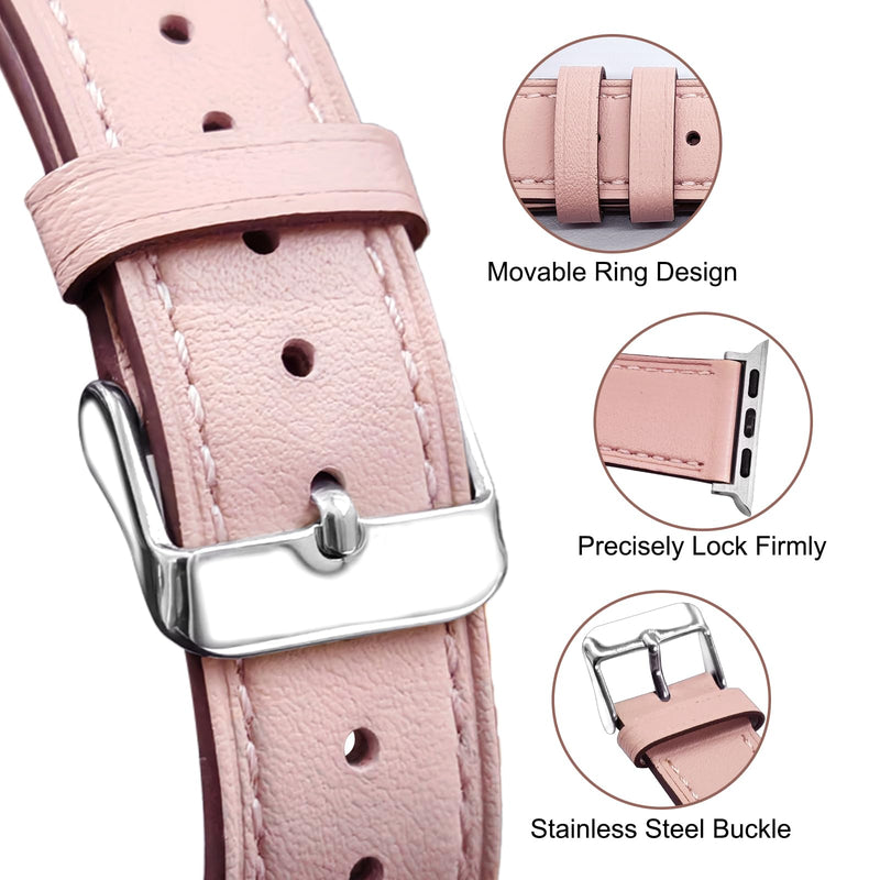 2 Pack Leather Bands(Deeppink,Pink) Compatible with Apple Watch Band 40/38/41/42/44/45/46/49mm, Soft Leather Watch Replacement Band for Watch Series Ultra SE 10 9 8 7 6 5 4 3 2 1 for Women Men
