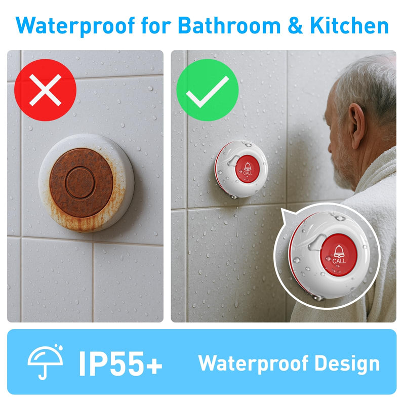 [AUSTRALIA] - WiFi Caregiver Pager System with Emergency Button for Elderly - 1 SOS Alert Watch + 2 Wireless Call Buttons + 1 Receiver for Seniors Patient Disabled Kids (2.4GHz WiFi, No Monthly Fee) 2+1+1 White 02 