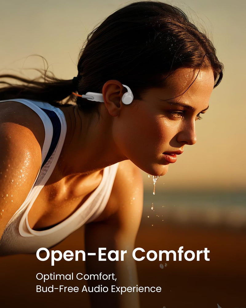 HIFI WALKER Bone Conduction Headphones, Waterproof Swimming Headphones, Open Ear Headphones Wireless Bluetooth 5.3, Built-in MP3 32G Memory, Underwater Headset for Swimming, Sports, Running, Cycling Apricot