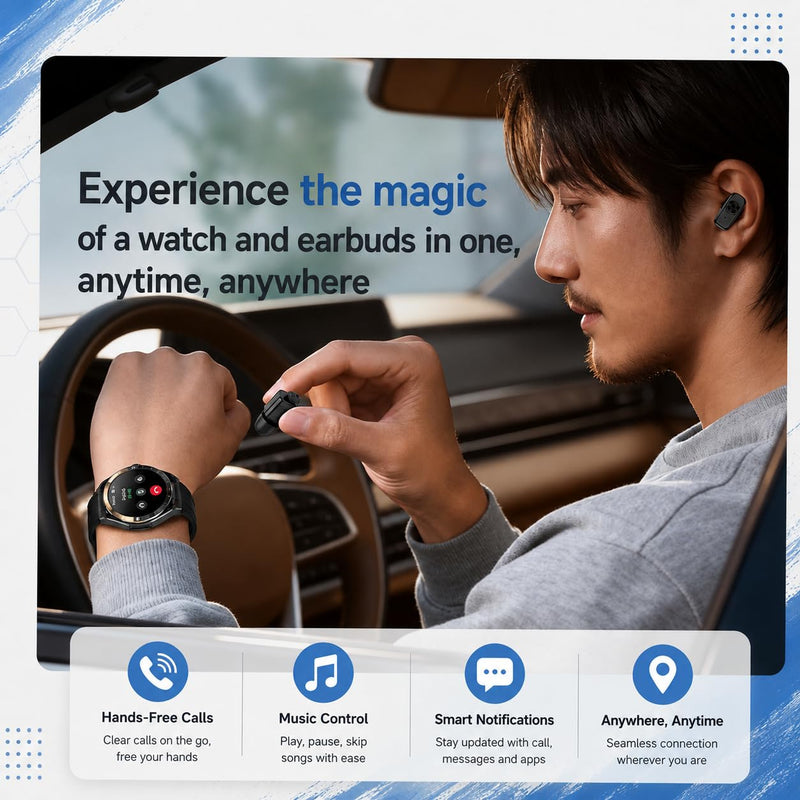 2 in 1 Smart Watch with Earbuds, 1.52" IPS Colorful Full Touch Screen Bluetooth Smartwatch for Men Women, Long Time Standby Men Women Sports Smart Watch Fitness Tracker (Black) Black