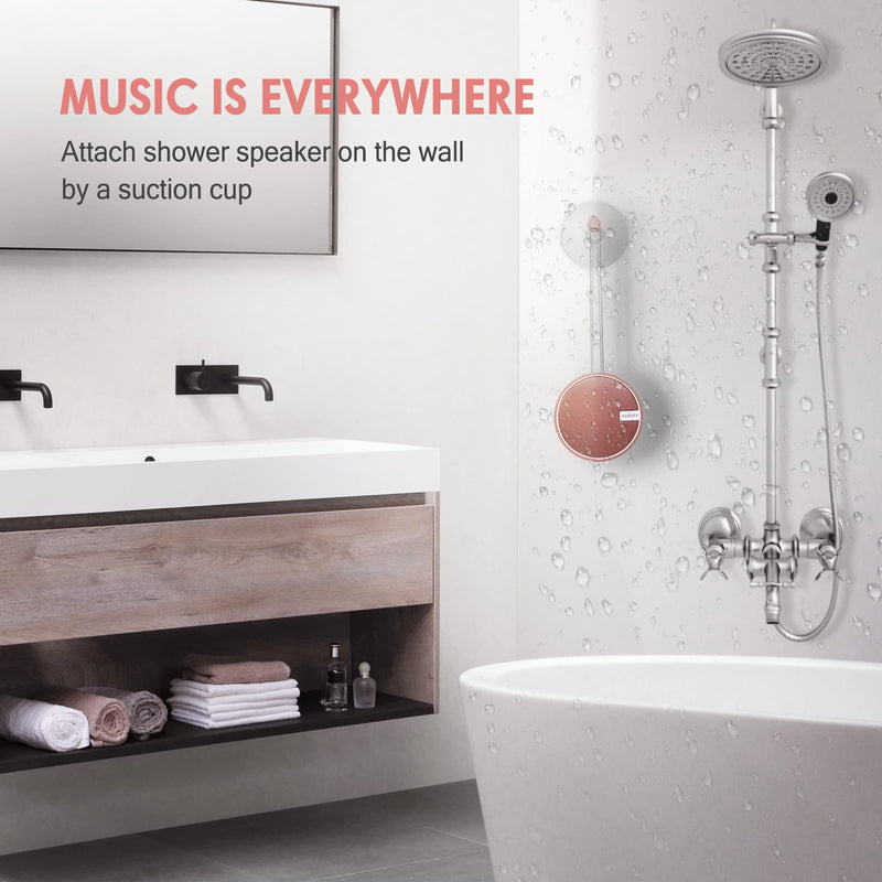 INSMY C12 IPX7 Waterproof Shower Bluetooth Speaker, Portable Small Speaker, Speakers Bluetooth Wireless Loud Clear Sound Support TF Card Suction Cup for Outdoor Kayak Canoe Beach Gift (Cashmere Pink) Cashmere Pink