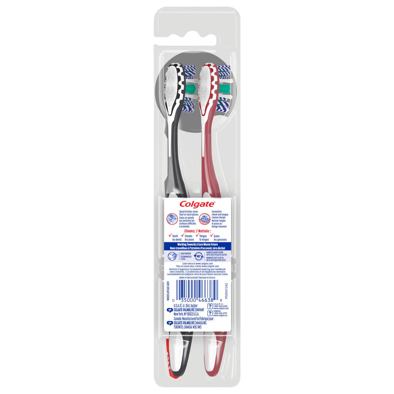 [AUSTRALIA] - Colgate 360 Optic White Advanced Whitening Toothbrush, Adult Medium Toothbrush with Whitening Cups, Helps Whiten Teeth and Removes Odor Causing Bacteria, 2 Pack 2 Count (Pack of 1) 