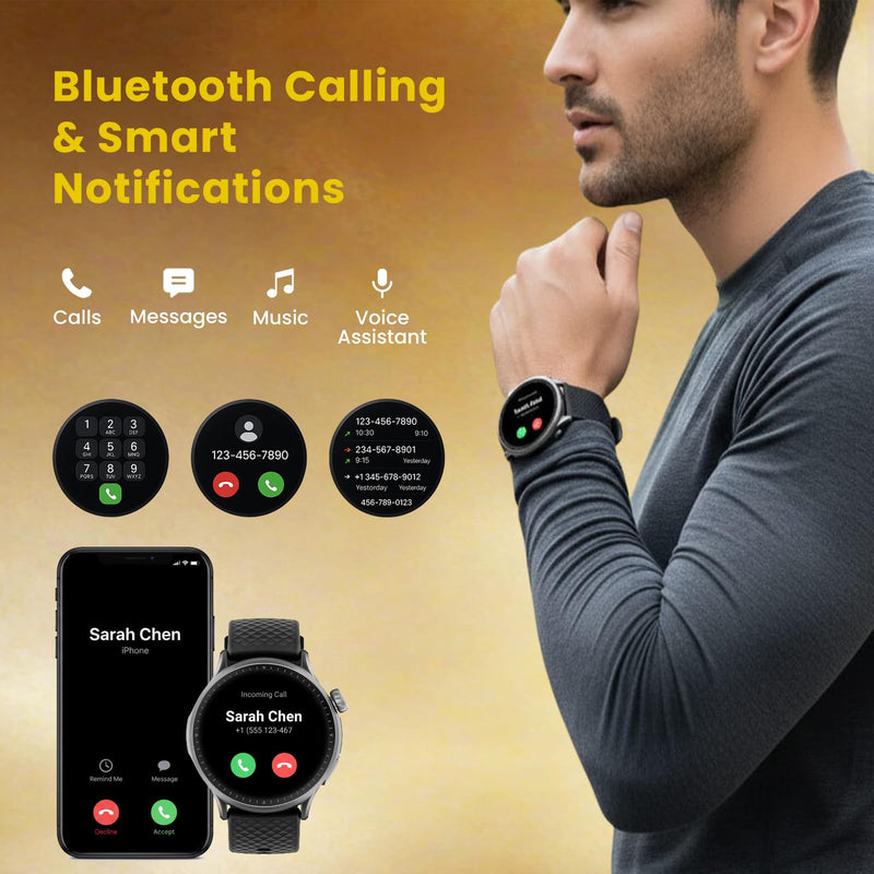 GTR3 Smartwatch for Men Women - 1.43" AMOLED Display, Bluetooth Calling, AI Voice Assistant, Heart Rate Sleep Tracking, 120+ Sports Modes, 10-Day Battery, Gift Box